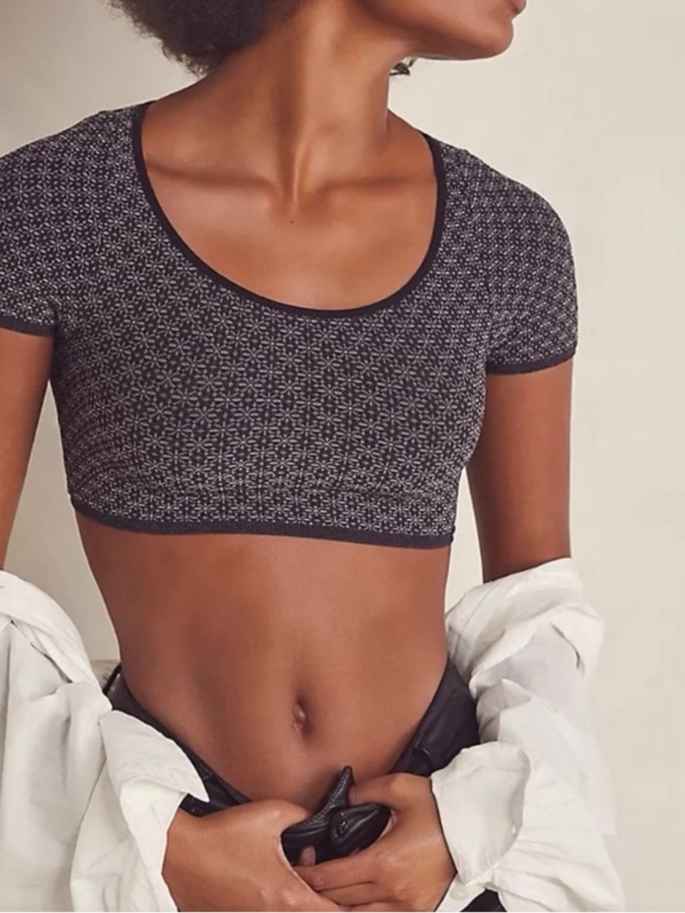 Free People FP Intimately Love Letter Crop Baby Tee Black Patterned Crop Top M/L